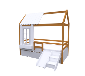 Bicama Solteiro Multifuncional Rubi Casinha Cor: Freijo/Cinza