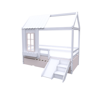 Bicama Solteiro Multifuncional Rubi Casinha Cor: Branco/Rosa