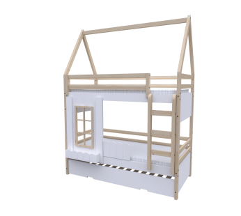 Trelinche Solteiro Cabana Natural/Branco + Janela + Floreira + Grade Ondulada Cor: Natural/Branco