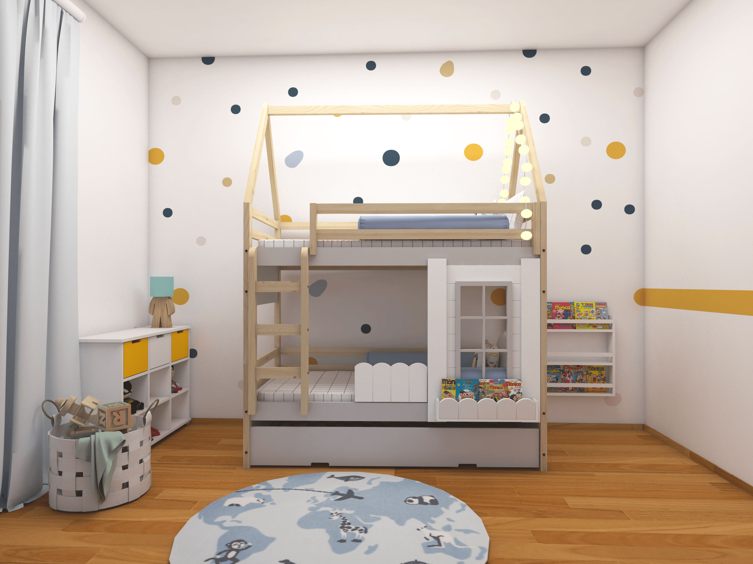 Treliche Solteiro Cabana + Janela + Floreira + Grade Ondulada Cor: Natural/Cinza